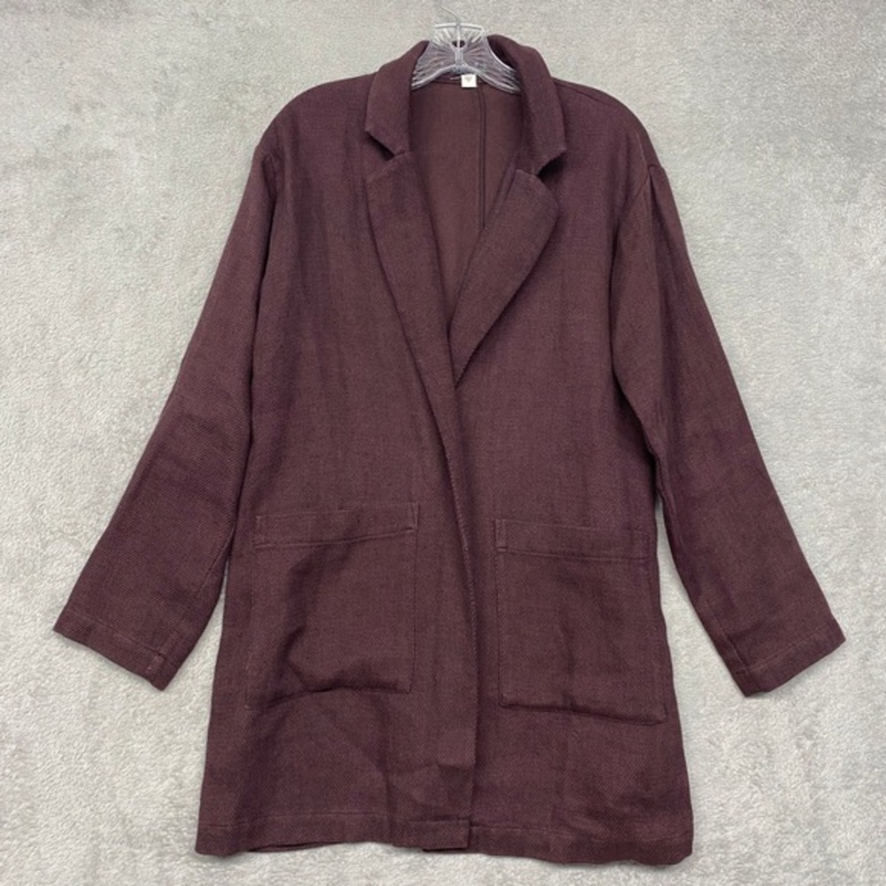 Eileen Fisher Coat Womens Small Burgundy Herringbone Open‎ Front Blazer Jacket